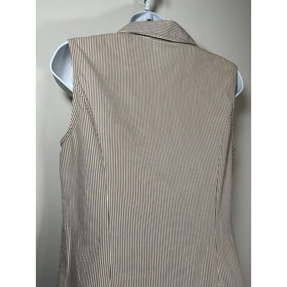 GRACE Stripped Sleeveless Shirtdress Size 6 Brown White Normcore Scandi Preppy - Picture 7 of 8